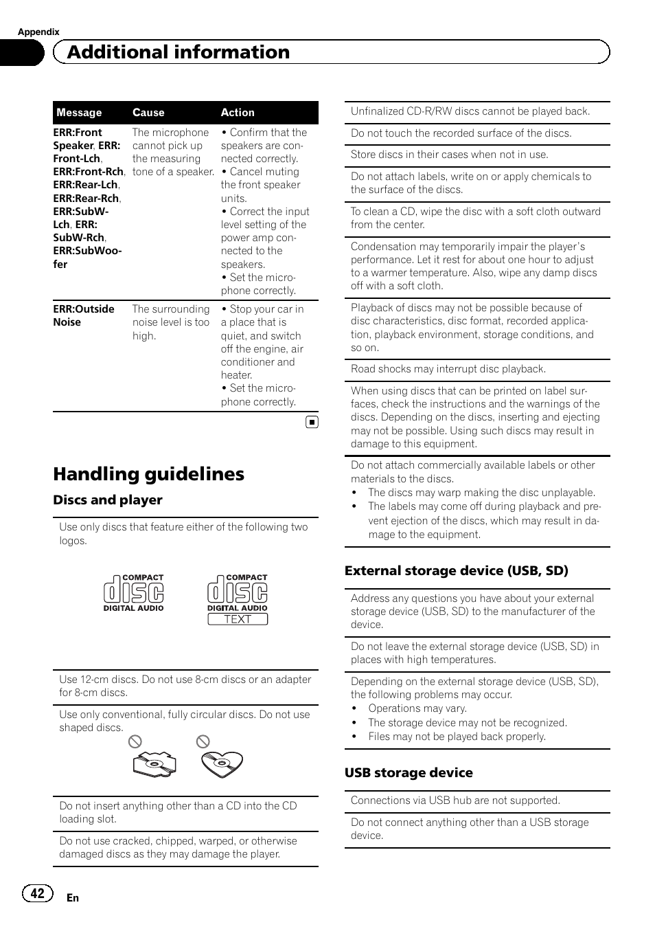 Handling guidelines, Additional information | Pioneer DEH-80PRS User Manual | Page 42 / 52
