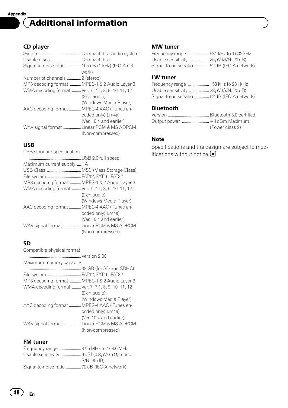 Additional information | Pioneer DEH-80PRS User Manual | Page 48 / 52