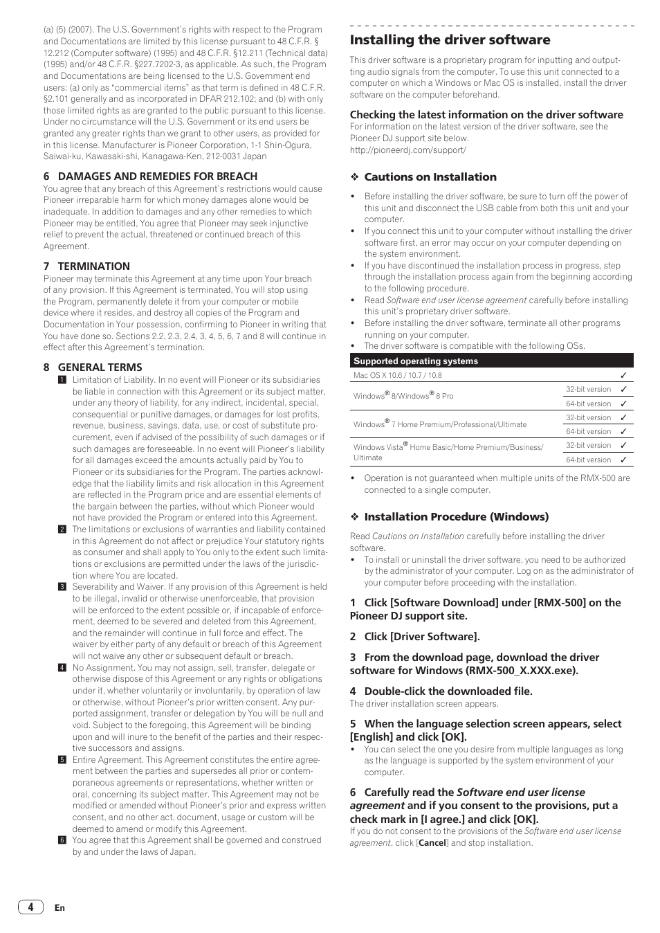 Installing the driver software | Pioneer RMX-500 User Manual | Page 4 / 15