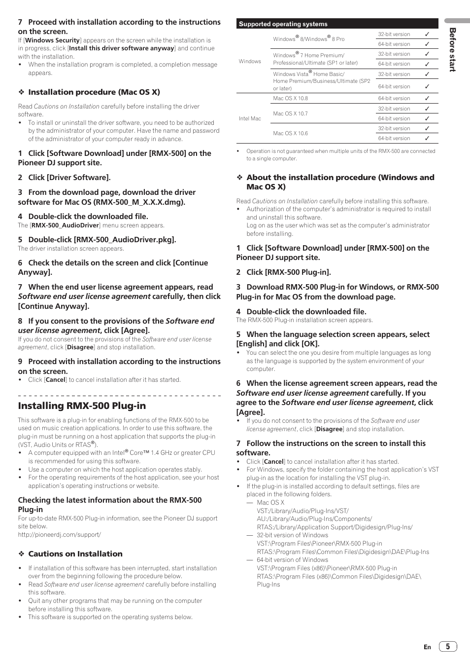 Installing rmx-500 plug-in, 5before start | Pioneer RMX-500 User Manual | Page 5 / 15