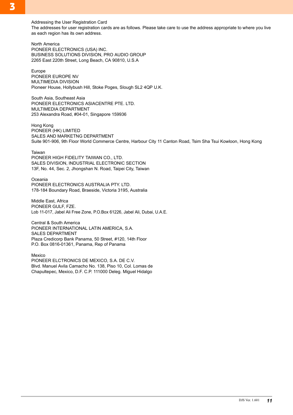 Addressing the user registration card | Pioneer SEP-C1 User Manual | Page 11 / 12