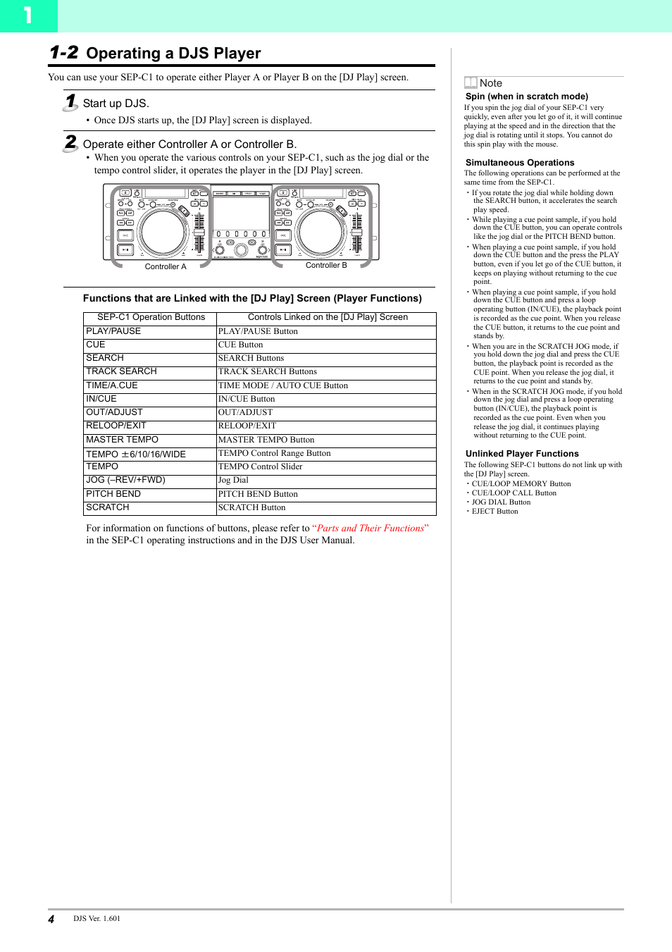 2 operating a djs player, Operating a djs player | Pioneer SEP-C1 User Manual | Page 4 / 12