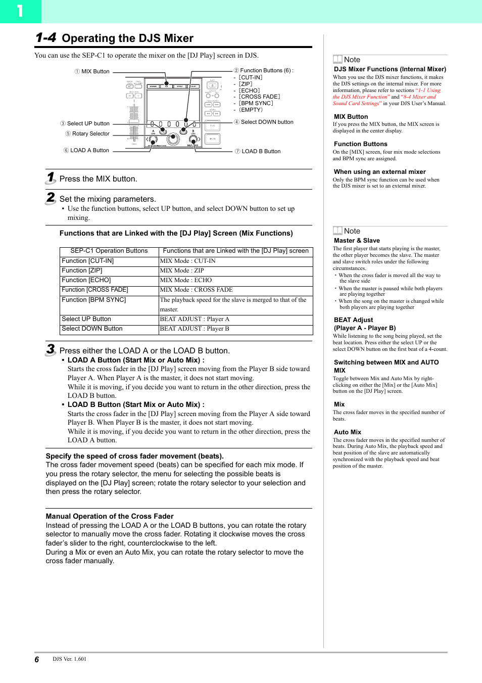 4 operating the djs mixer, Operating the djs mixer | Pioneer SEP-C1 User Manual | Page 6 / 12