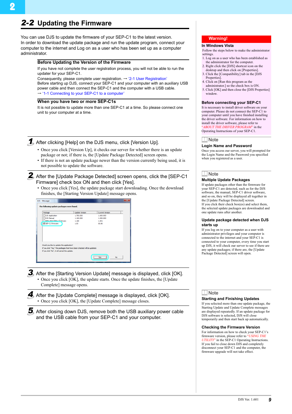 2 updating the firmware, Updating the firmware | Pioneer SEP-C1 User Manual | Page 9 / 12