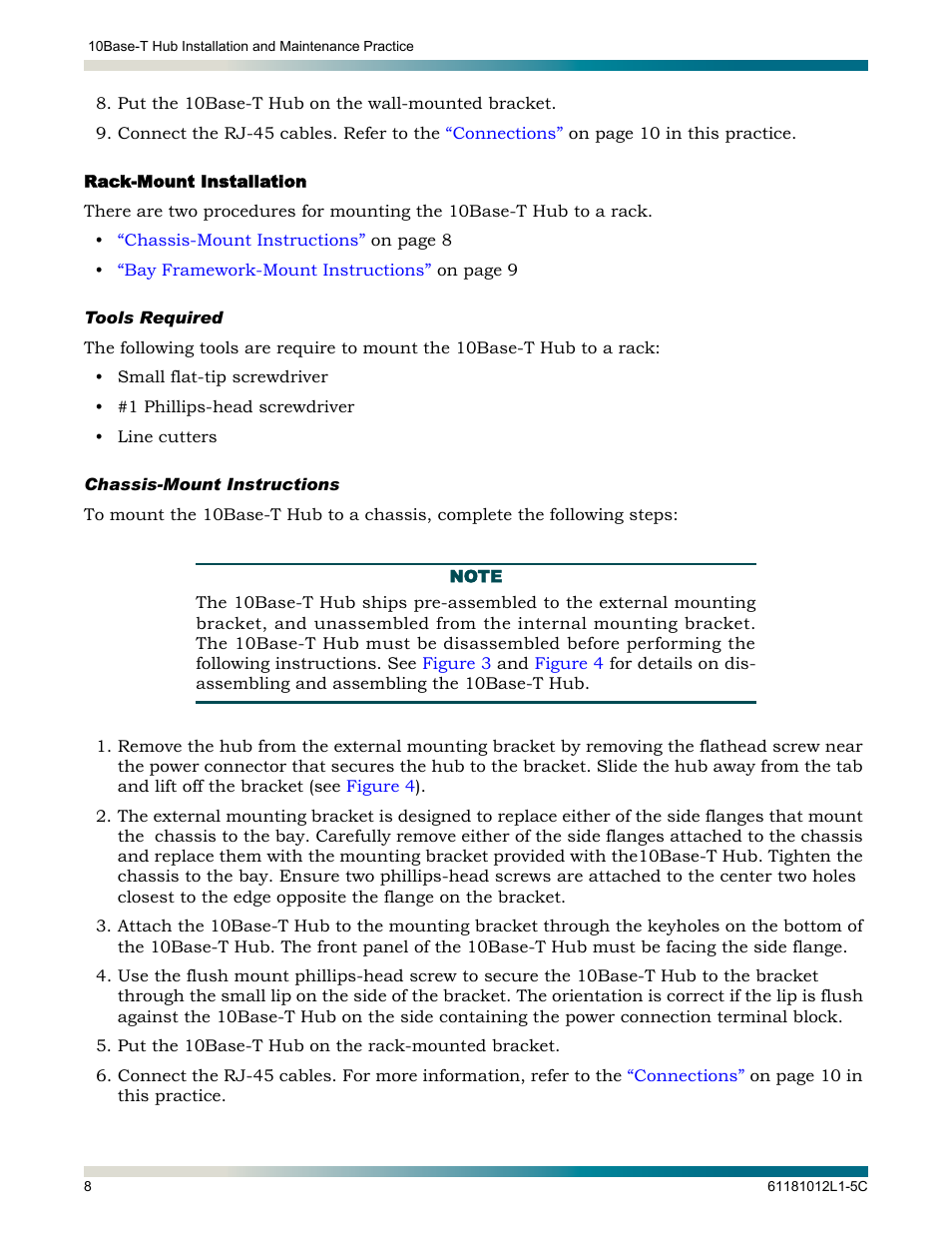 Rack-mount installation, Tools required, Chassis-mount instructions | Tools required chassis-mount instructions | ADTRAN Hub User Manual | Page 14 / 20