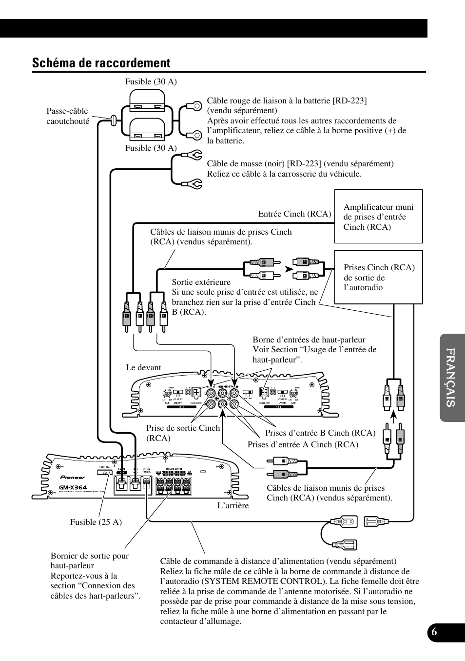 Schéma de raccordement | Pioneer GM-X364 User Manual | Page 43 / 76