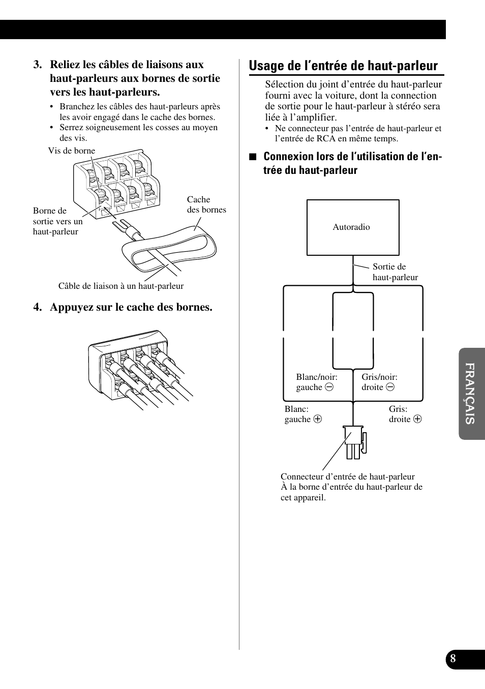 Usage de l’entrée de haut-parleur | Pioneer GM-X364 User Manual | Page 45 / 76