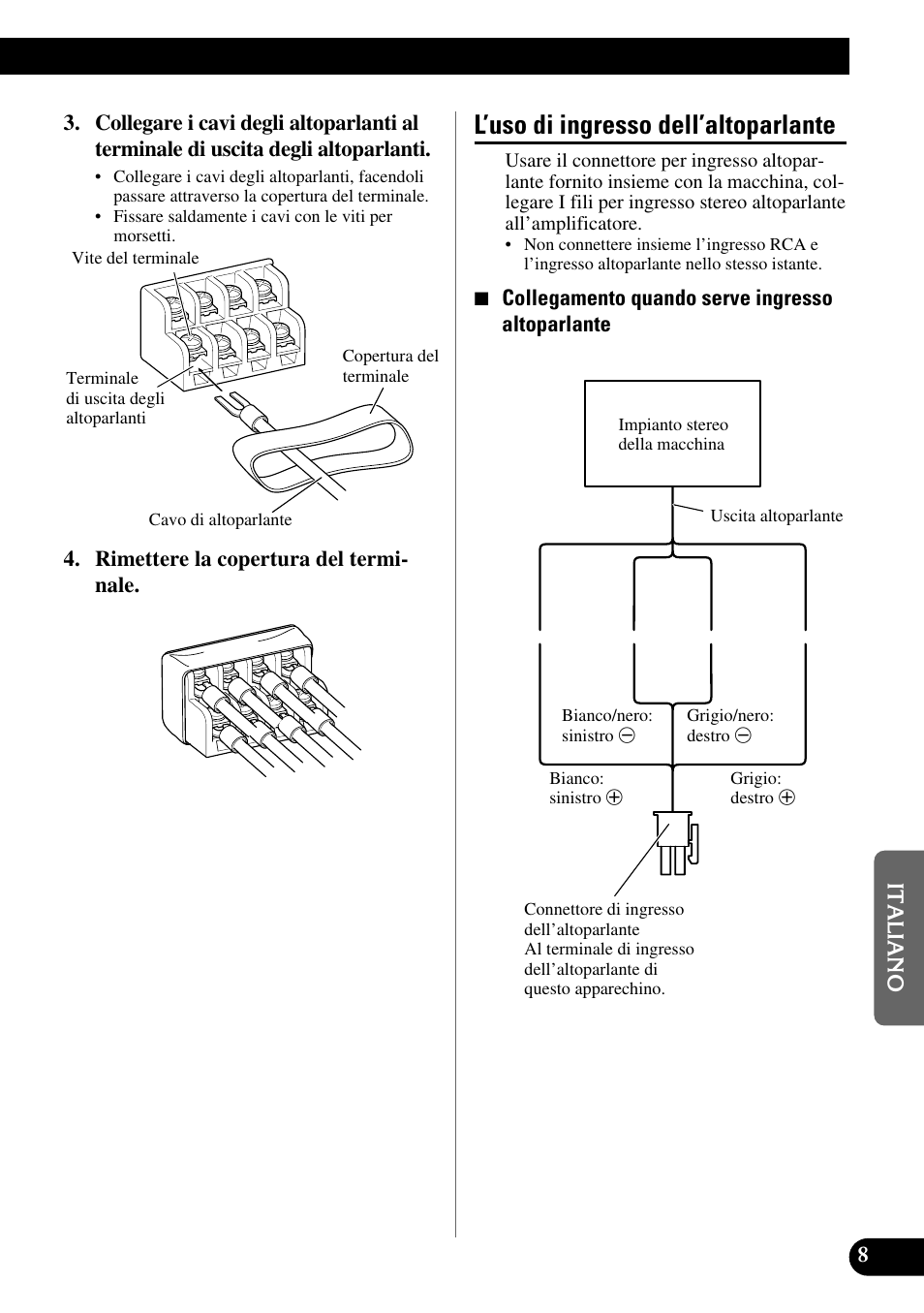L’uso di ingresso dell’altoparlante | Pioneer GM-X364 User Manual | Page 57 / 76