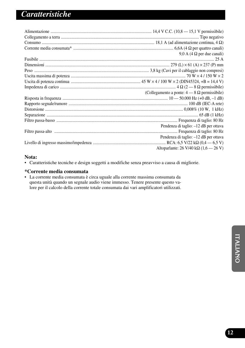 Caratteristiche | Pioneer GM-X364 User Manual | Page 61 / 76