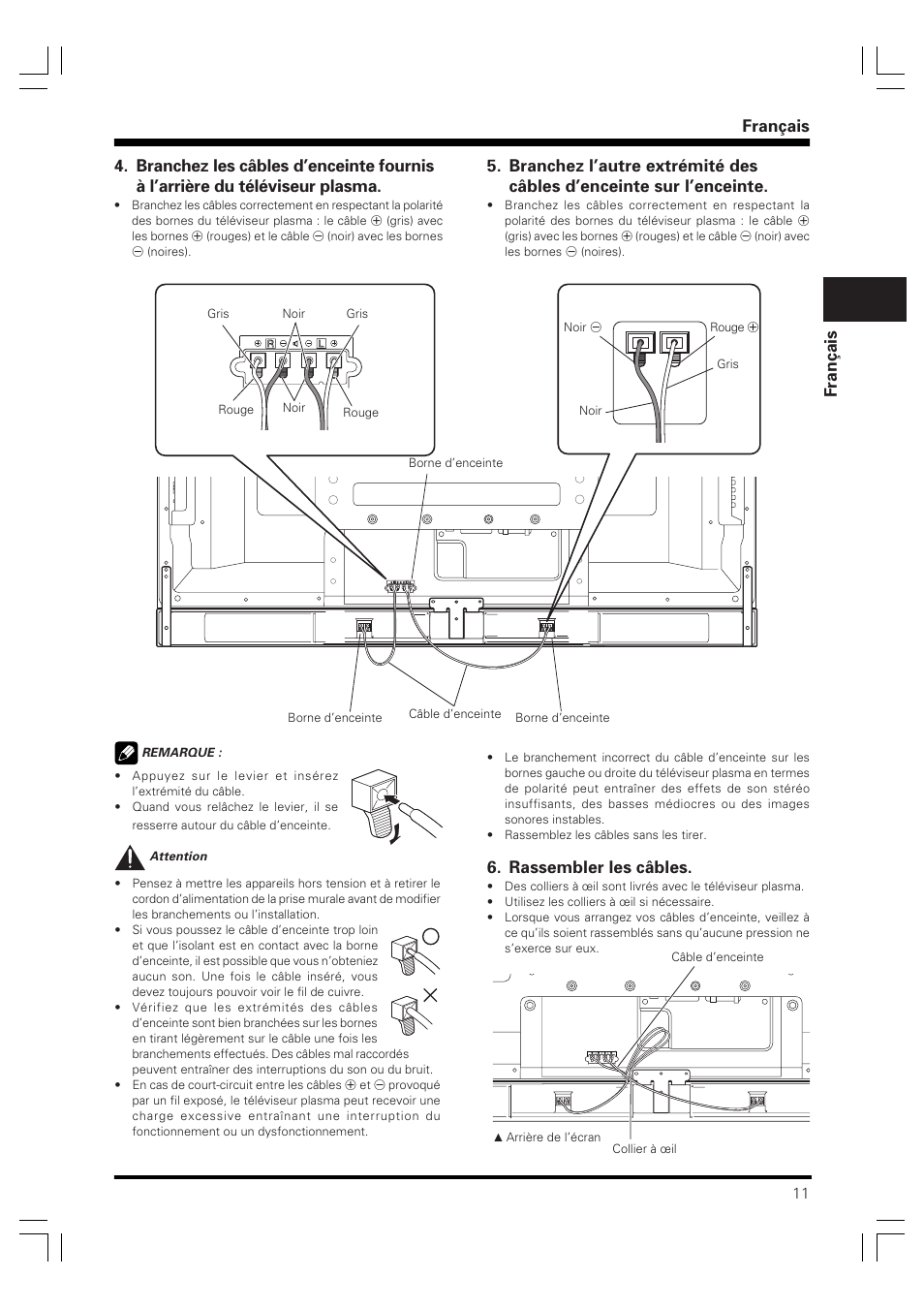 Français, Rassembler les câbles | Pioneer PDP-S59 User Manual | Page 11 / 44