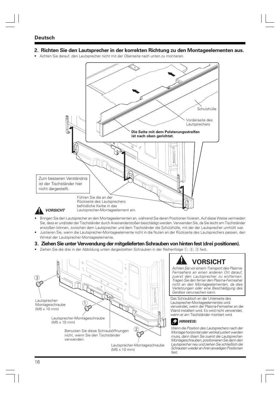 Vorsicht | Pioneer PDP-S59 User Manual | Page 16 / 44