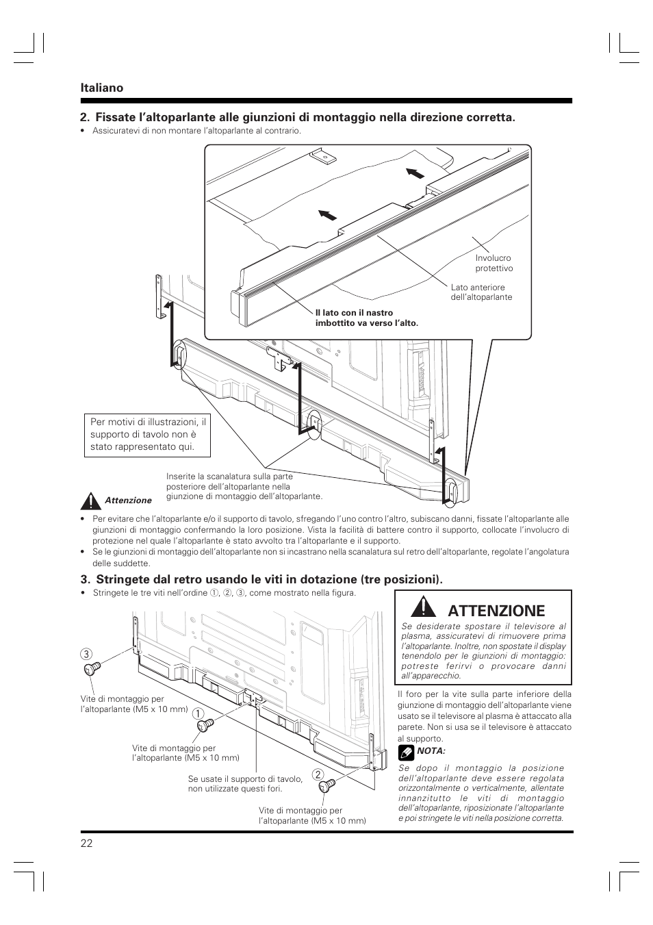 Attenzione | Pioneer PDP-S59 User Manual | Page 22 / 44