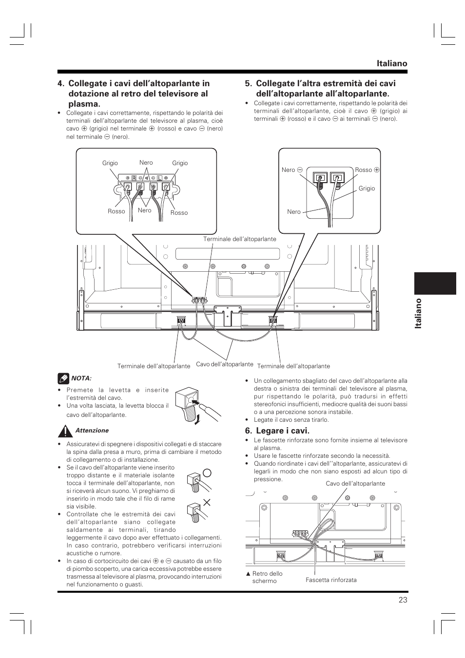 Italiano, Legare i cavi | Pioneer PDP-S59 User Manual | Page 23 / 44