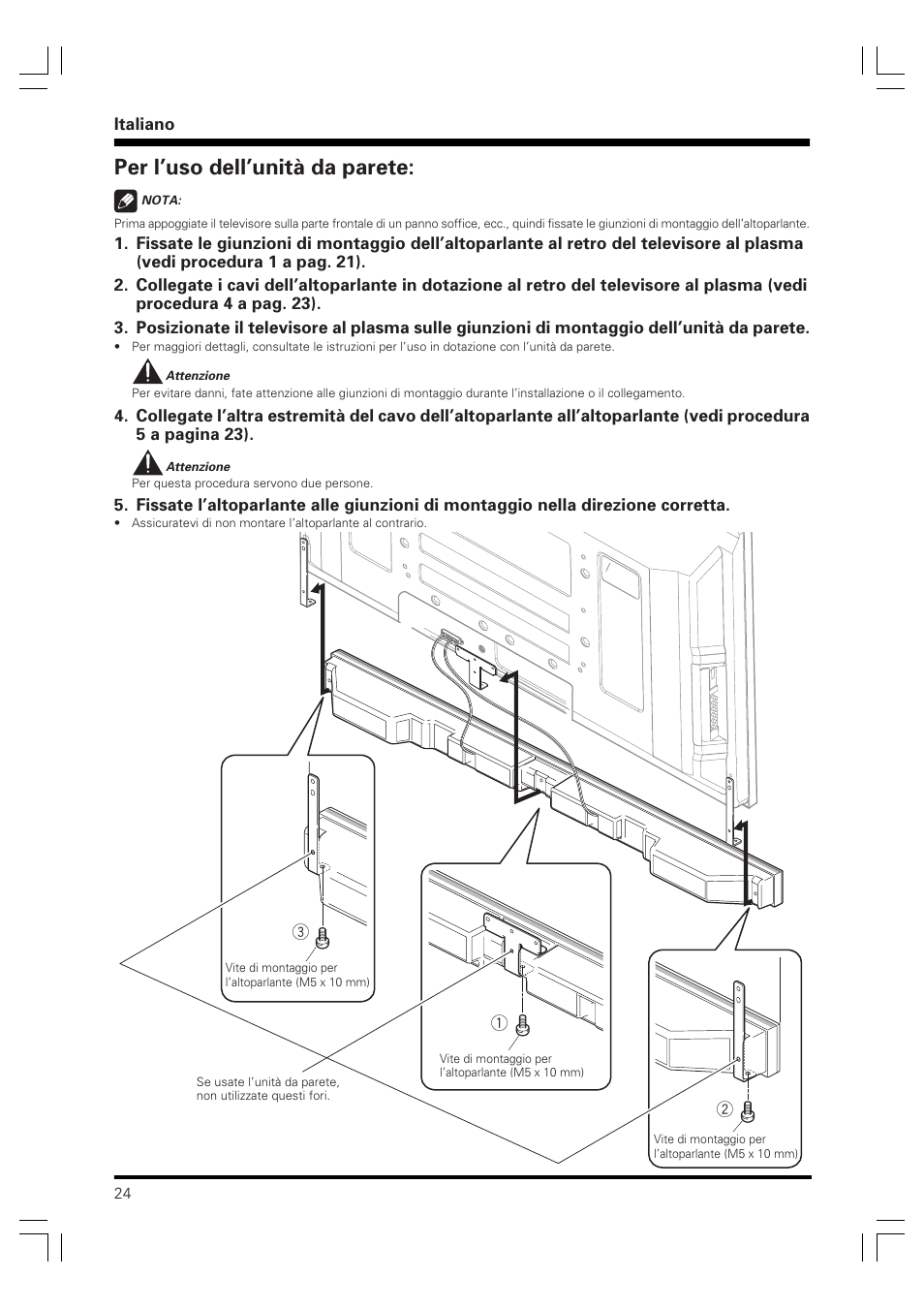 Per l’uso dell’unità da parete | Pioneer PDP-S59 User Manual | Page 24 / 44