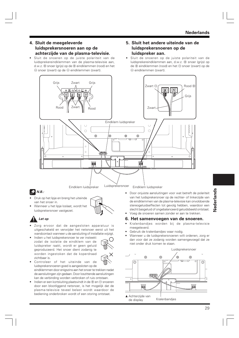 Nederlands, Het samenvoegen van de snoeren | Pioneer PDP-S59 User Manual | Page 29 / 44