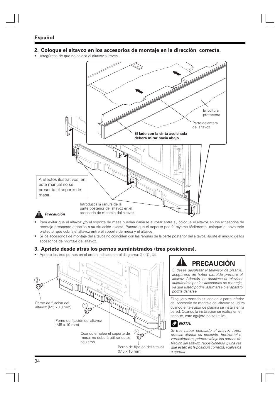 Precaución | Pioneer PDP-S59 User Manual | Page 34 / 44