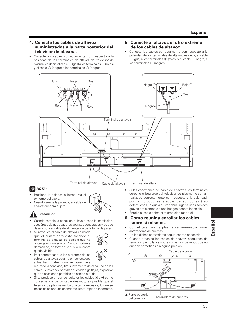 Cómo reunir y enrollar los cables sobre sí mismos | Pioneer PDP-S59 User Manual | Page 35 / 44