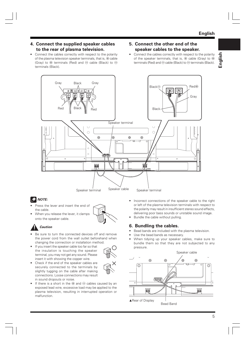 English, Bundling the cables | Pioneer PDP-S59 User Manual | Page 5 / 44