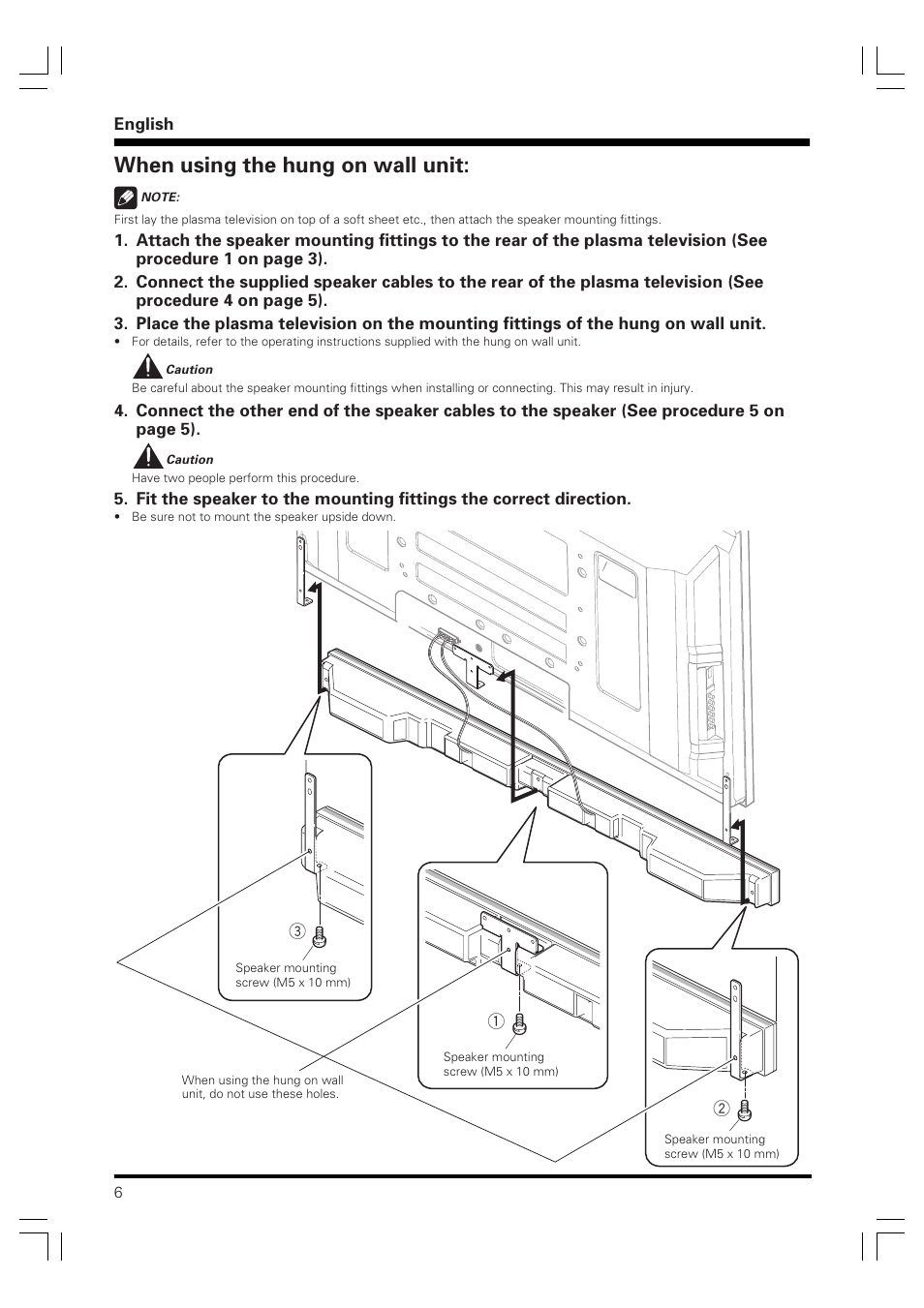 When using the hung on wall unit | Pioneer PDP-S59 User Manual | Page 6 / 44