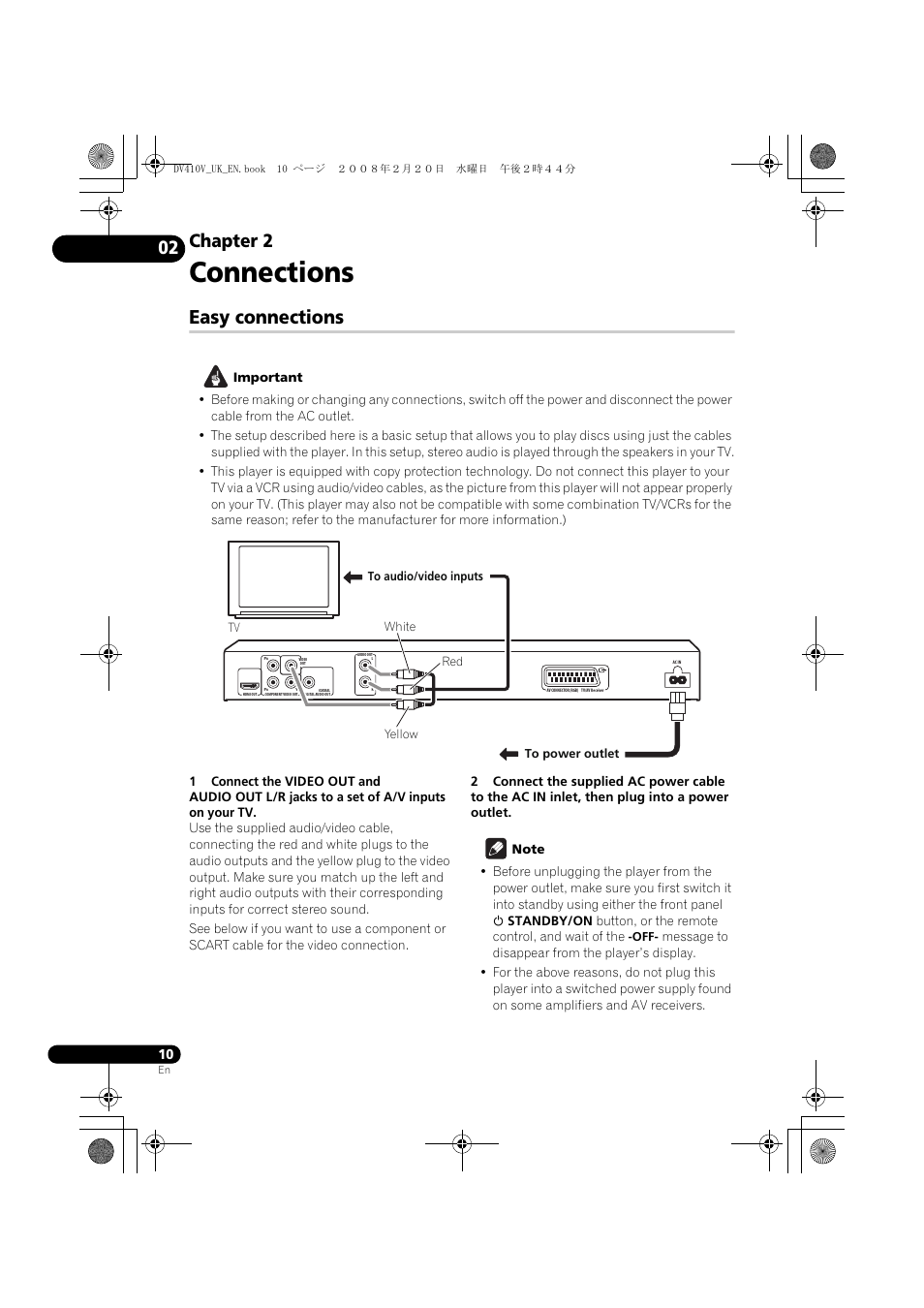 Easy connections, Connections, Chapter 2 | Pioneer DV-410V-S User Manual | Page 10 / 52