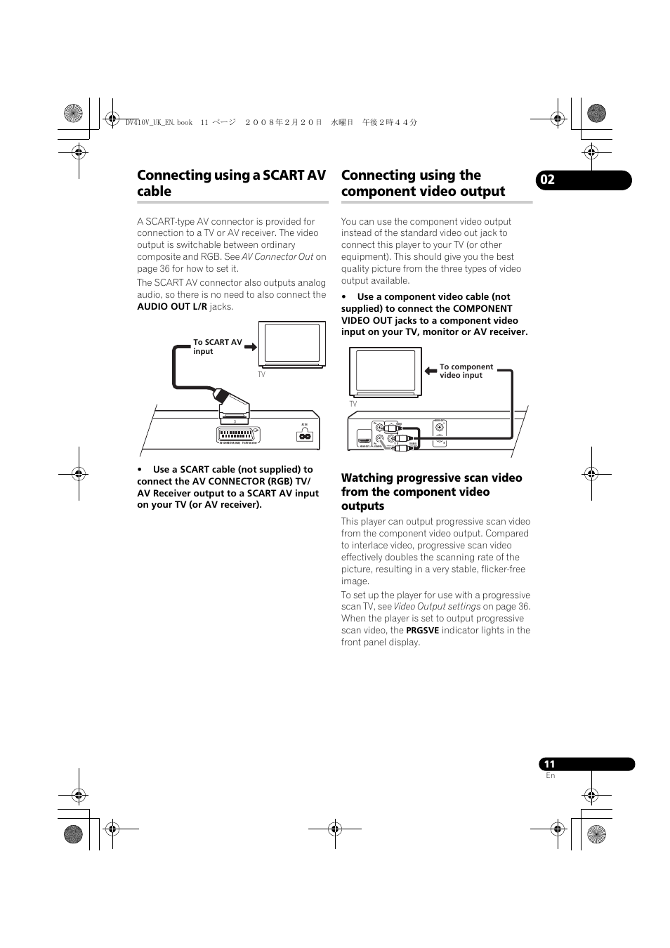Connecting using a scart av cable, Connecting using the component video output | Pioneer DV-410V-S User Manual | Page 11 / 52