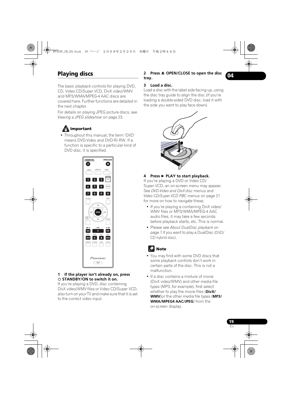 Playing discs | Pioneer DV-410V-S User Manual | Page 19 / 52