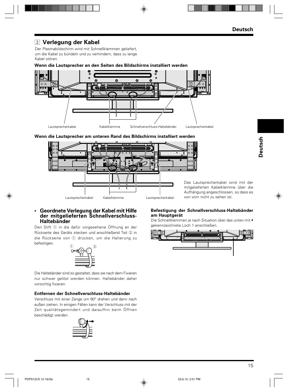 Verlegung der kabel, Deutsch, Deutsch 2 | Pioneer PDP-S12-LR User Manual | Page 15 / 40