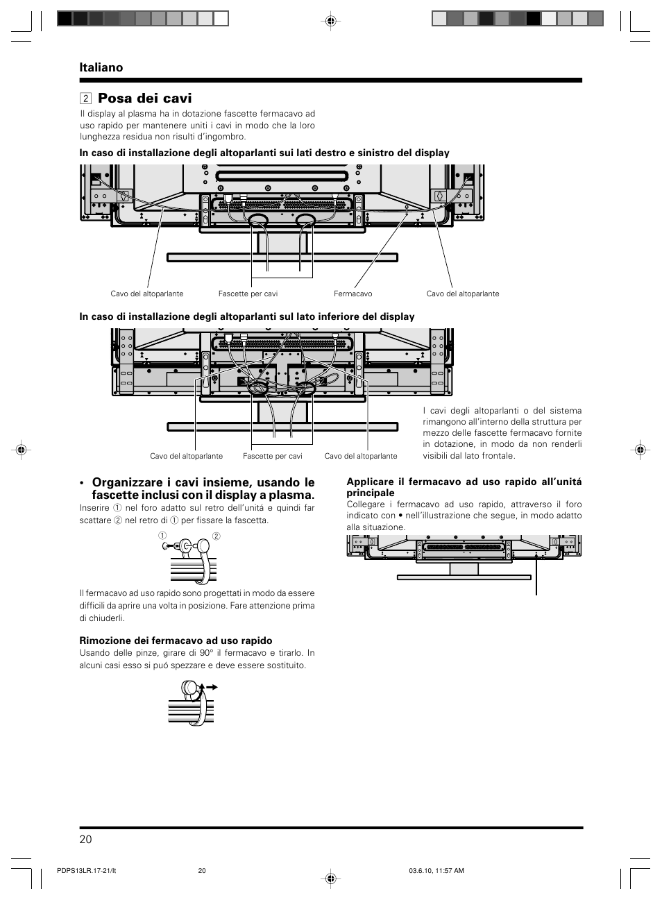 Posa dei cavi, Italiano 2 | Pioneer PDP-S12-LR User Manual | Page 20 / 40