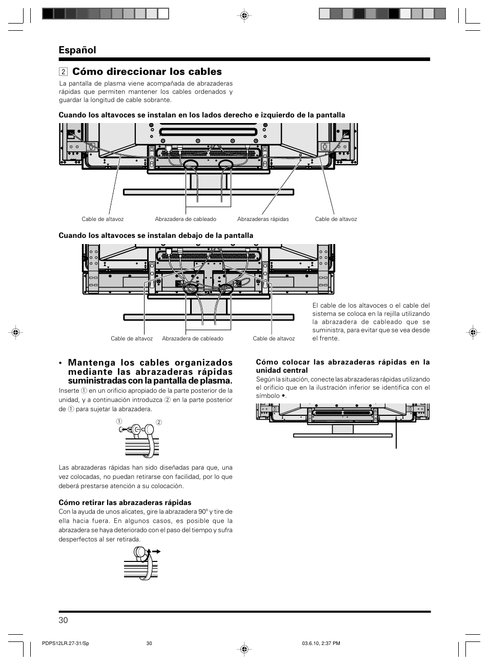 Español, Cómo direccionar los cables | Pioneer PDP-S12-LR User Manual | Page 30 / 40