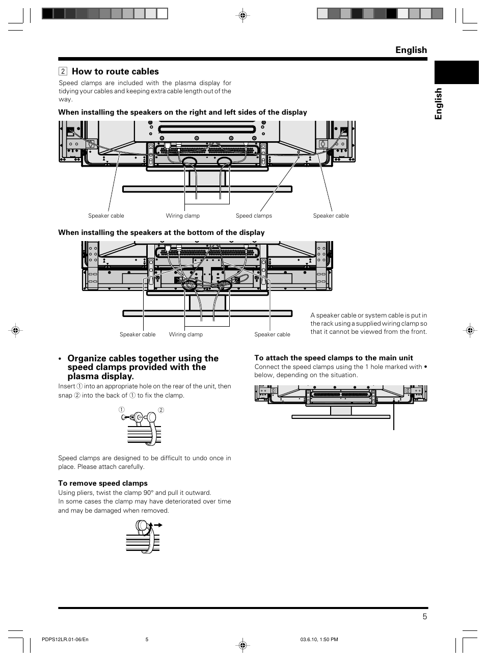 English, English 2 how to route cables | Pioneer PDP-S12-LR User Manual | Page 5 / 40