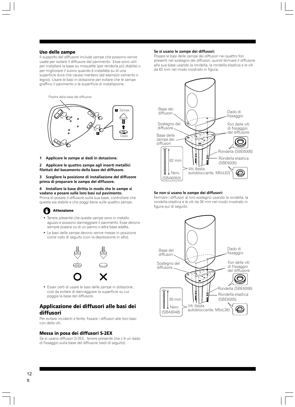 Applicazione dei diffusori alle basi dei diffusori | Pioneer CP-2EX User Manual | Page 12 / 40