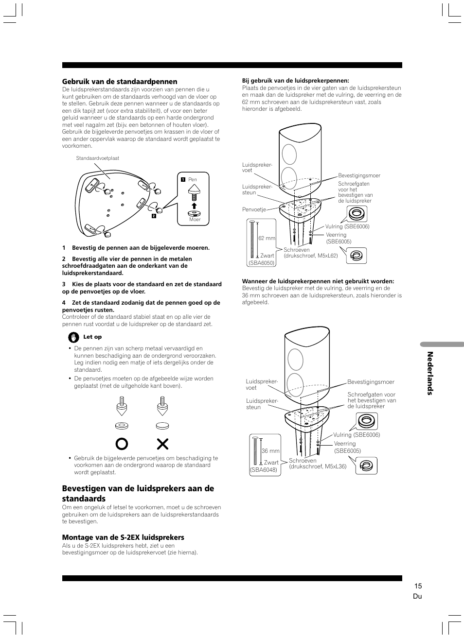 Bevestigen van de luidsprekers aan de standaards | Pioneer CP-2EX User Manual | Page 15 / 40