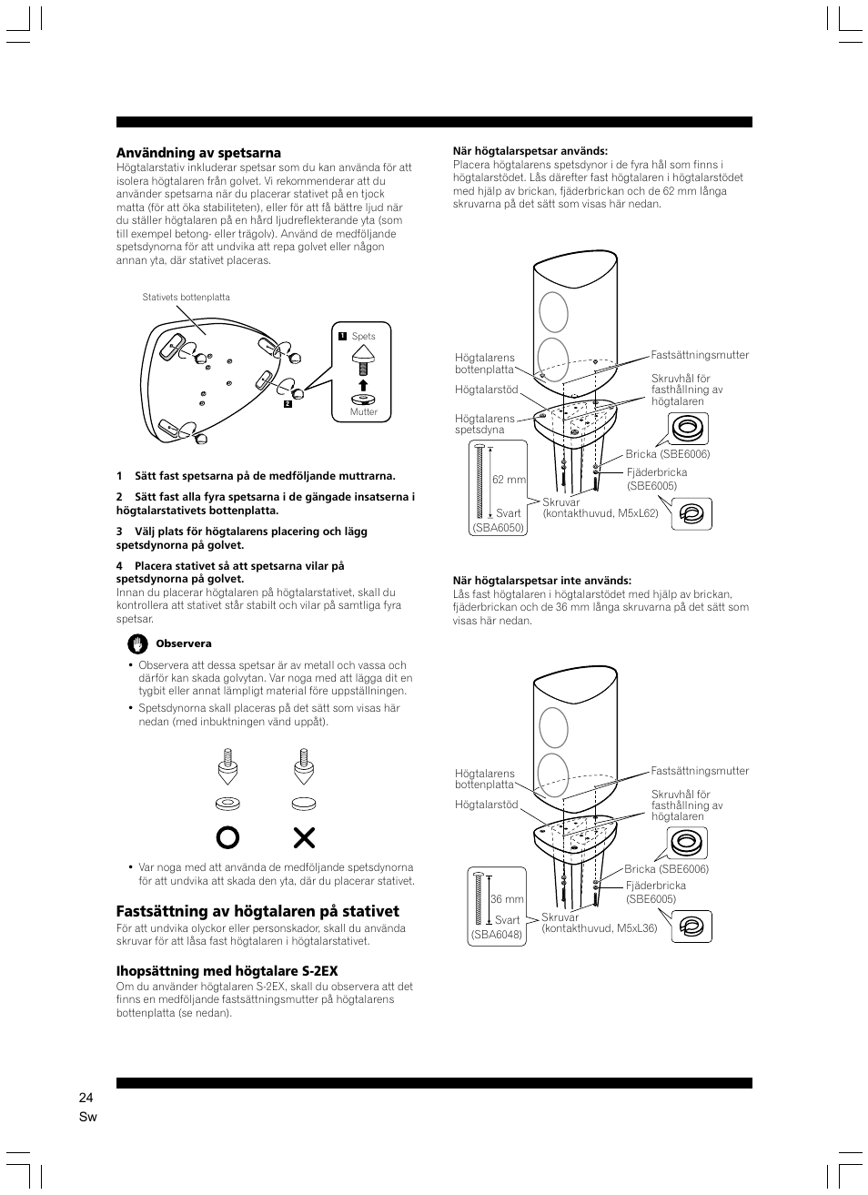 Fastsättning av högtalaren på stativet | Pioneer CP-2EX User Manual | Page 24 / 40