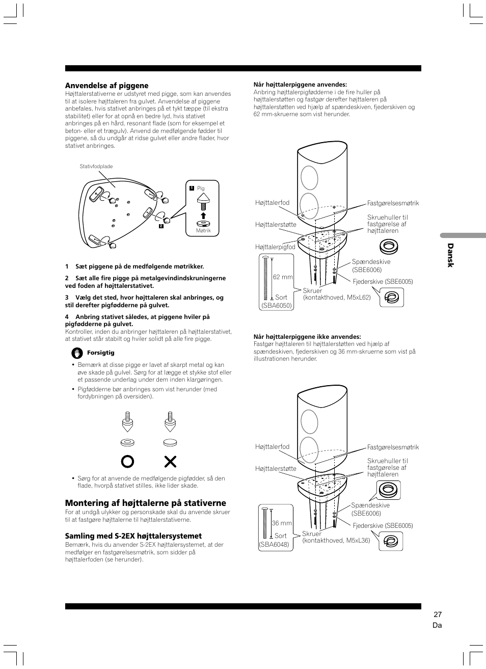 Montering af højttalerne på stativerne | Pioneer CP-2EX User Manual | Page 27 / 40