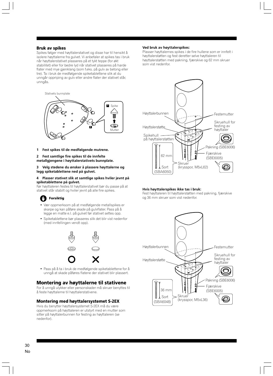 Montering av høyttalerne til stativene | Pioneer CP-2EX User Manual | Page 30 / 40