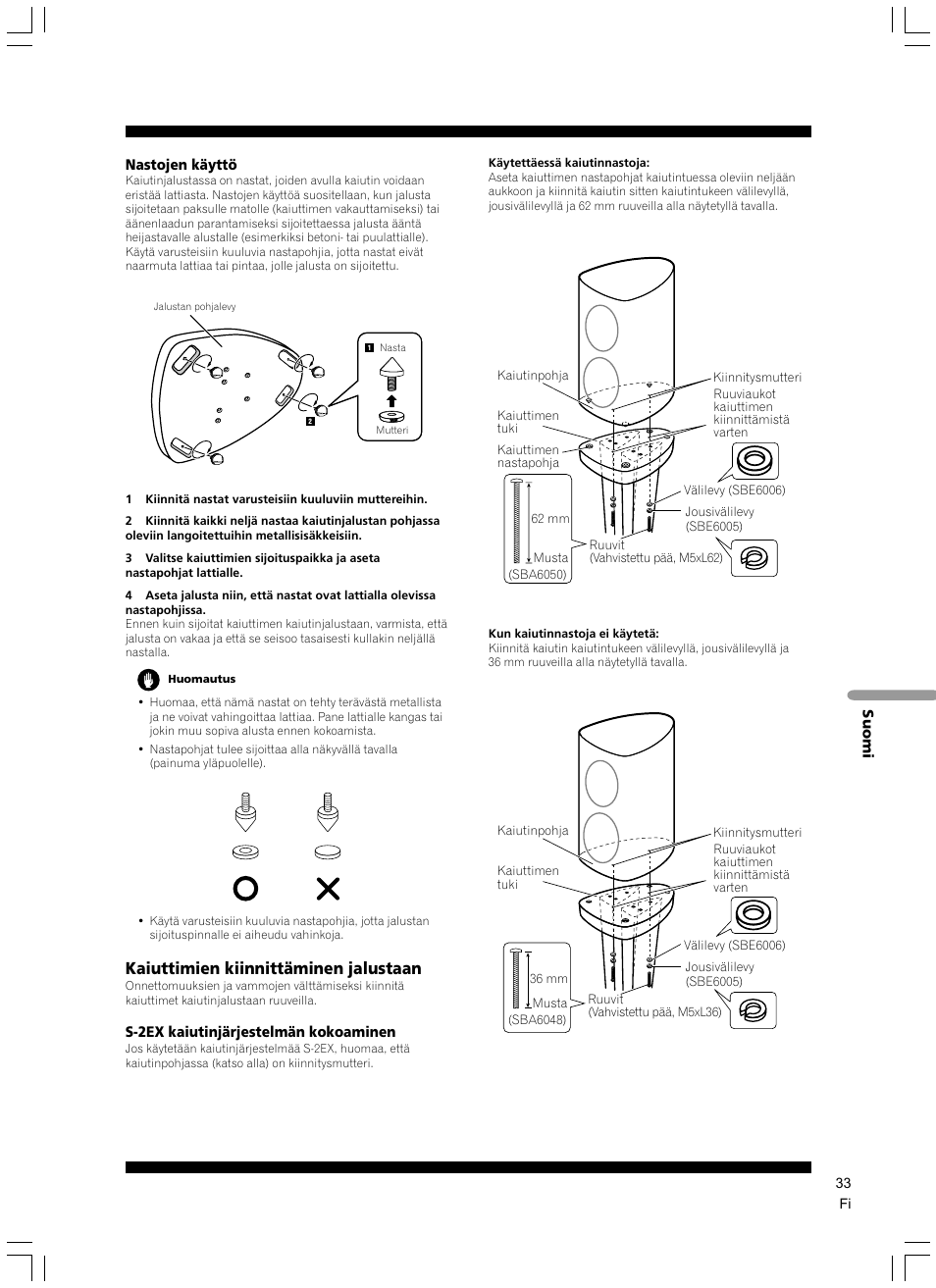 Kaiuttimien kiinnittäminen jalustaan | Pioneer CP-2EX User Manual | Page 33 / 40