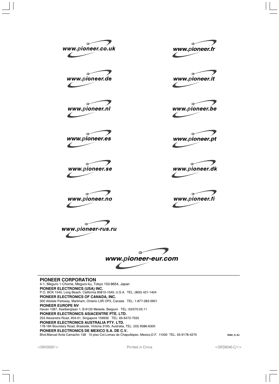 Pioneer corporation | Pioneer CP-2EX User Manual | Page 40 / 40