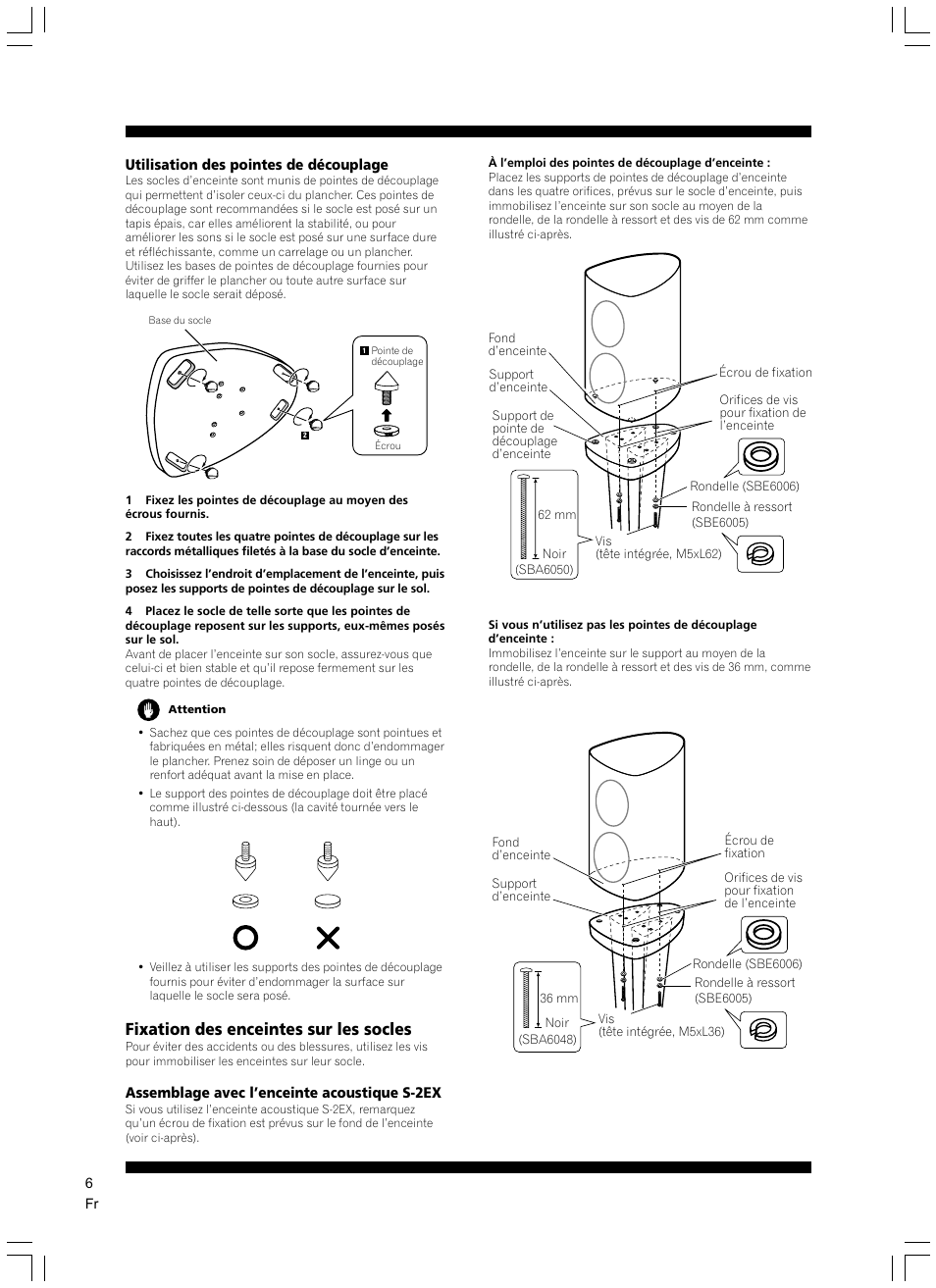 Fixation des enceintes sur les socles | Pioneer CP-2EX User Manual | Page 6 / 40