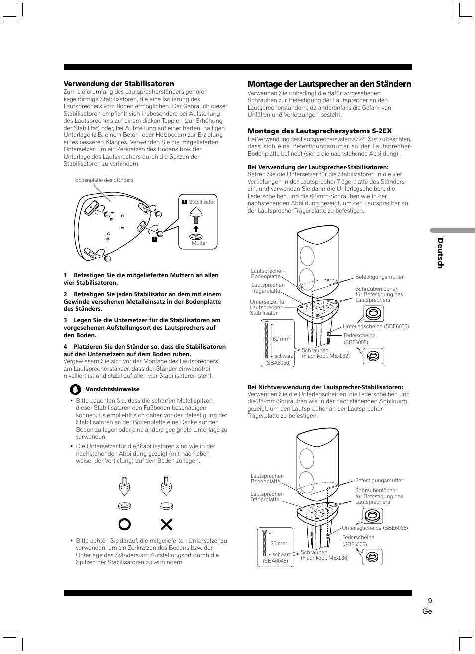 Montage der lautsprecher an den ständern | Pioneer CP-2EX User Manual | Page 9 / 40