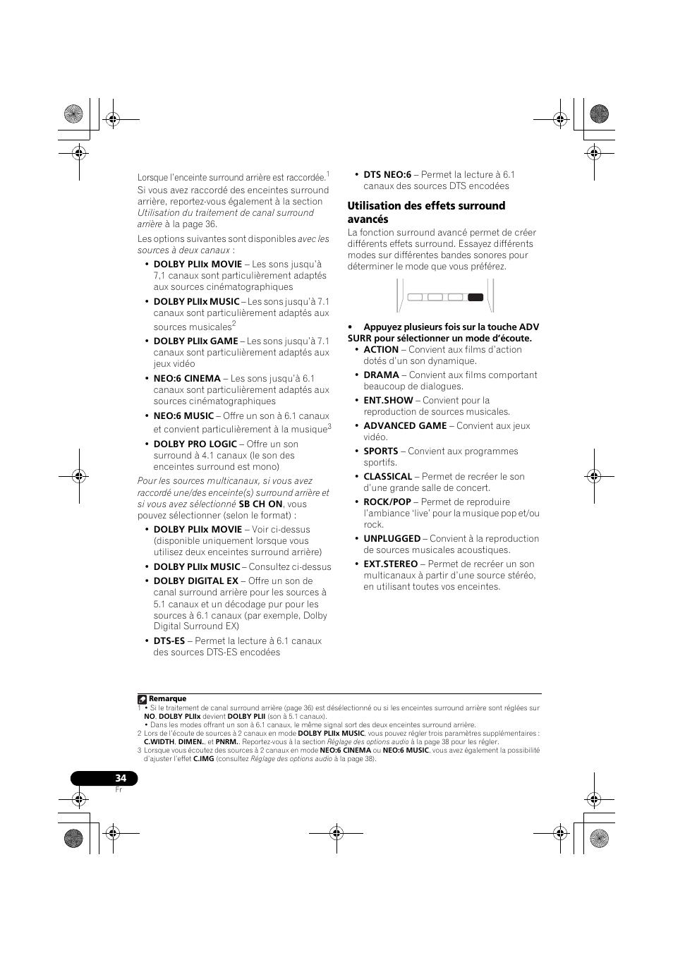Utilisation des effets surround avancés | Pioneer VSX-819H-S User Manual | Page 104 / 212