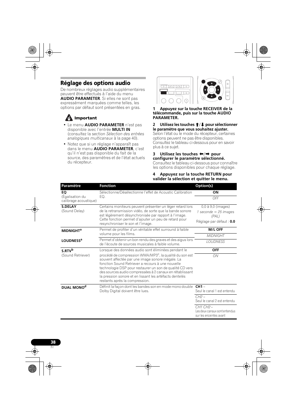 Réglage des options audio | Pioneer VSX-819H-S User Manual | Page 108 / 212