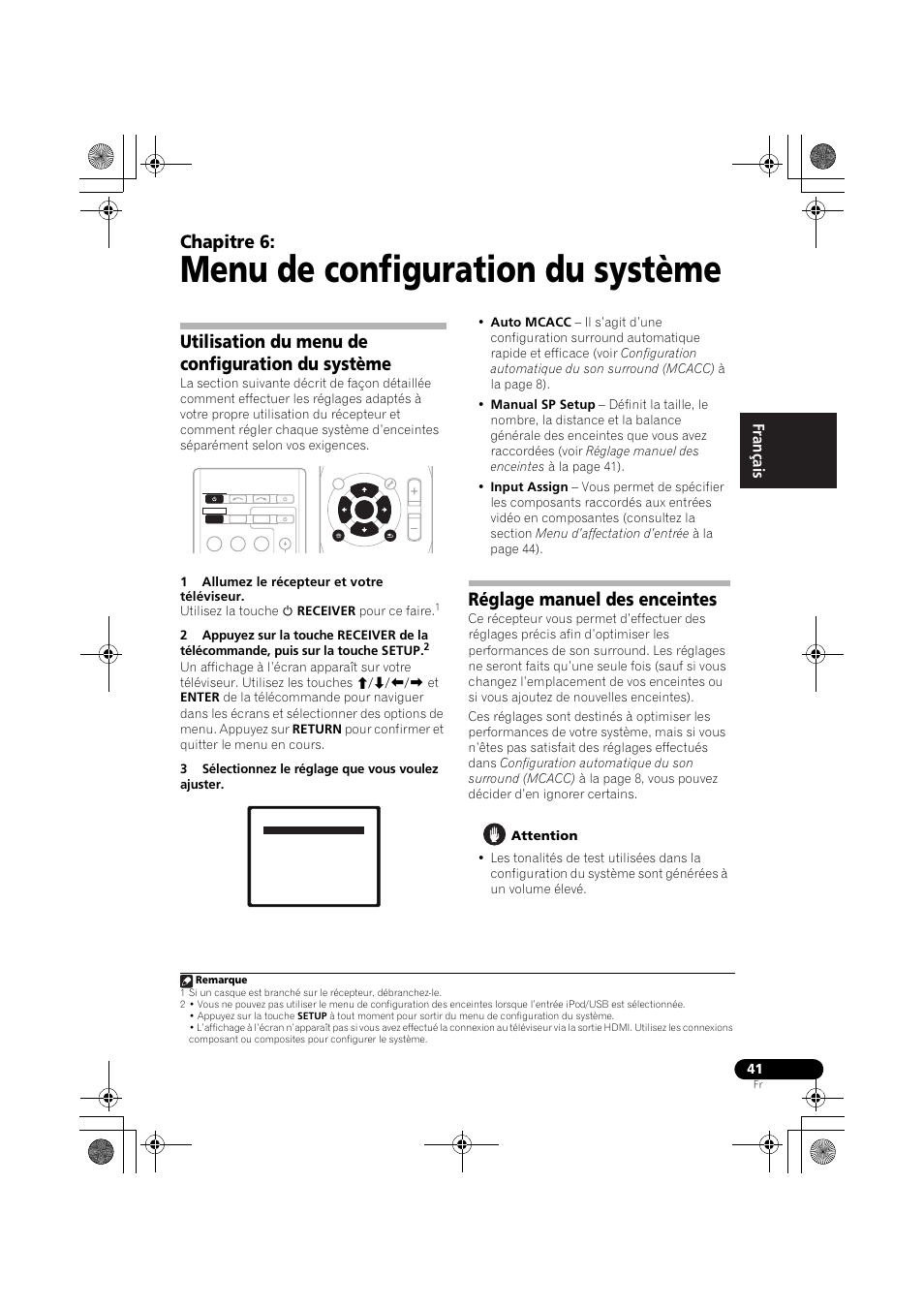 Menu de configuration du système, Utilisation du menu de configuration du système, Réglage manuel des enceintes | Chapitre 6 | Pioneer VSX-819H-S User Manual | Page 111 / 212
