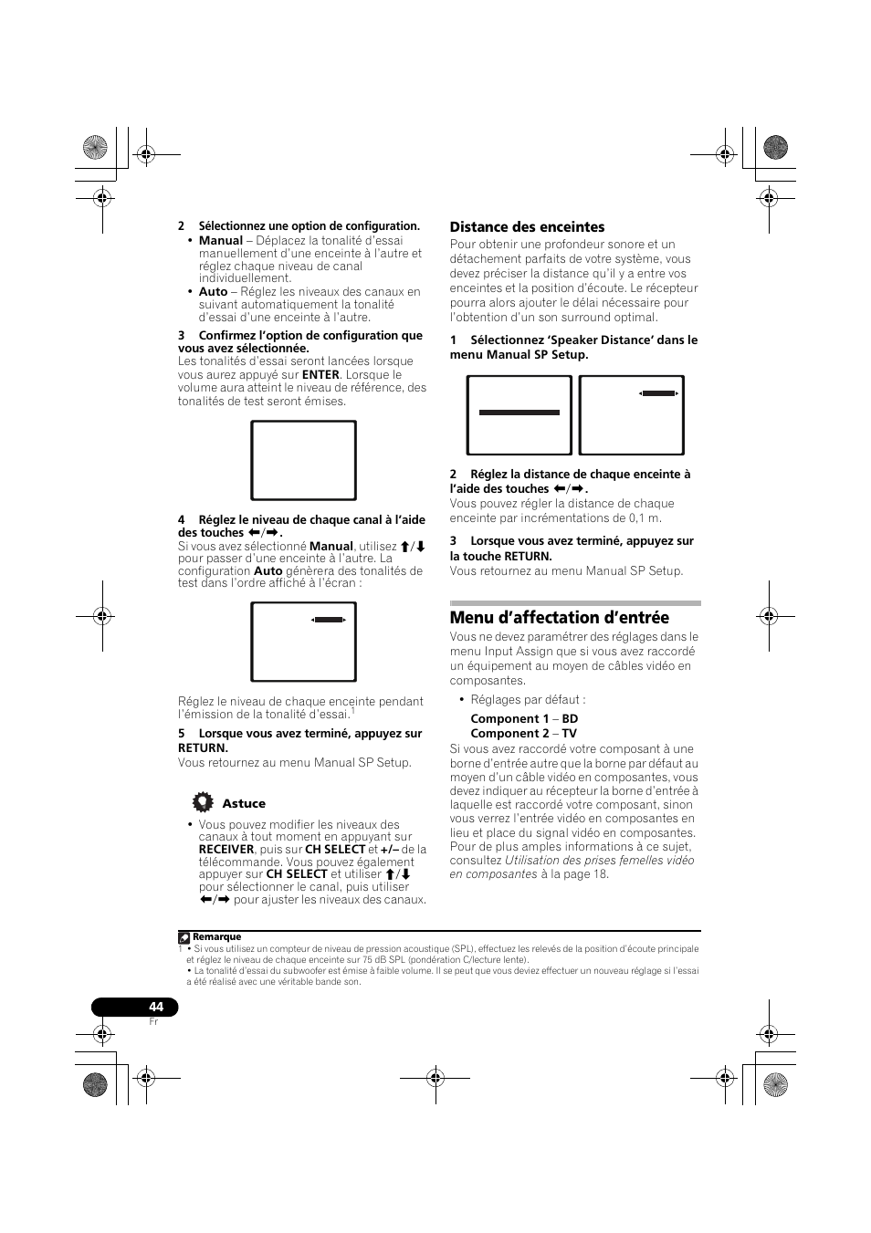 Distance des enceintes, Menu d’affectation d’entrée | Pioneer VSX-819H-S User Manual | Page 114 / 212