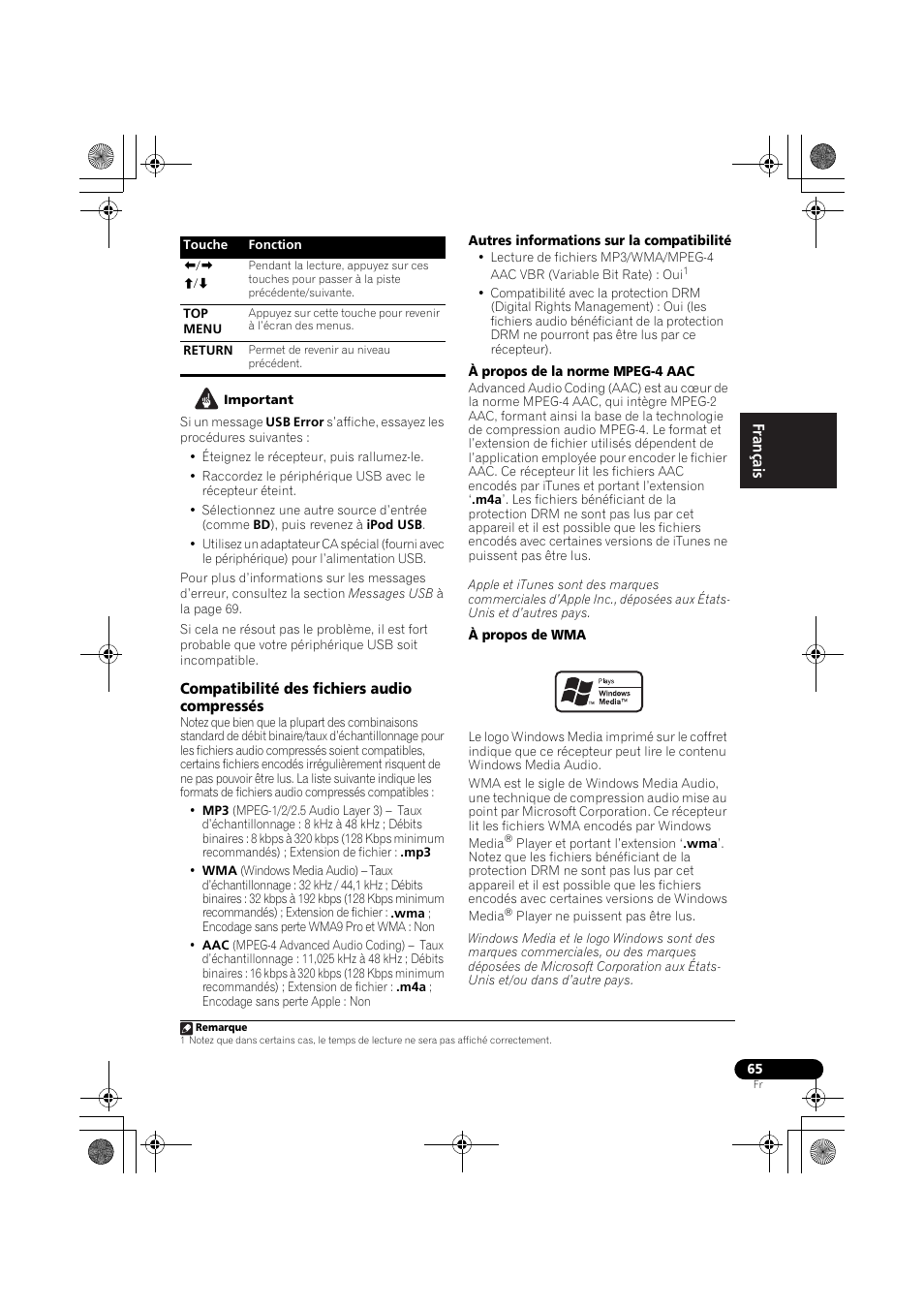 Compatibilité des fichiers audio compressés | Pioneer VSX-819H-S User Manual | Page 135 / 212
