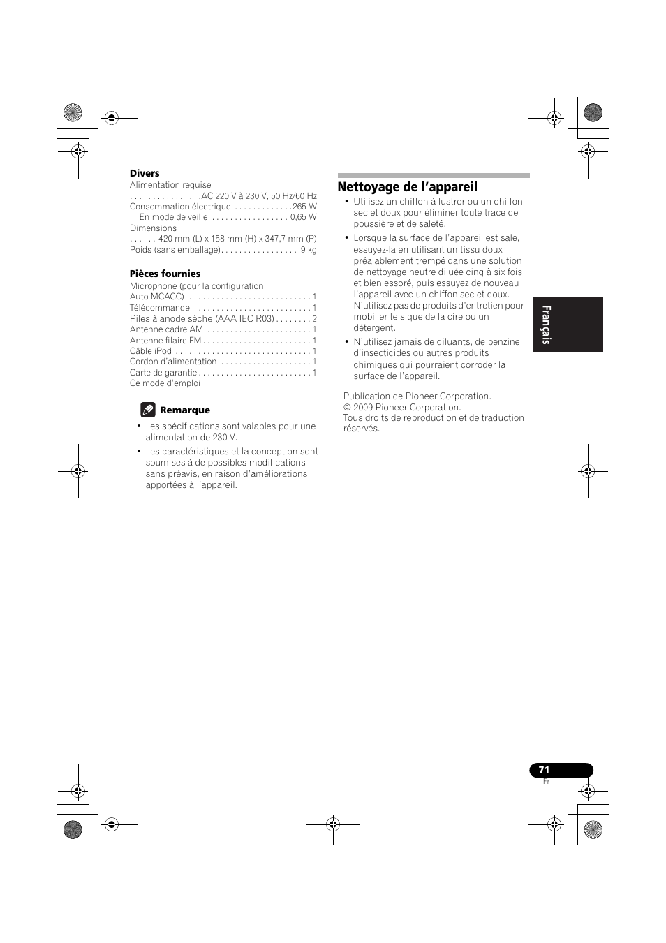 Nettoyage de l’appareil | Pioneer VSX-819H-S User Manual | Page 141 / 212