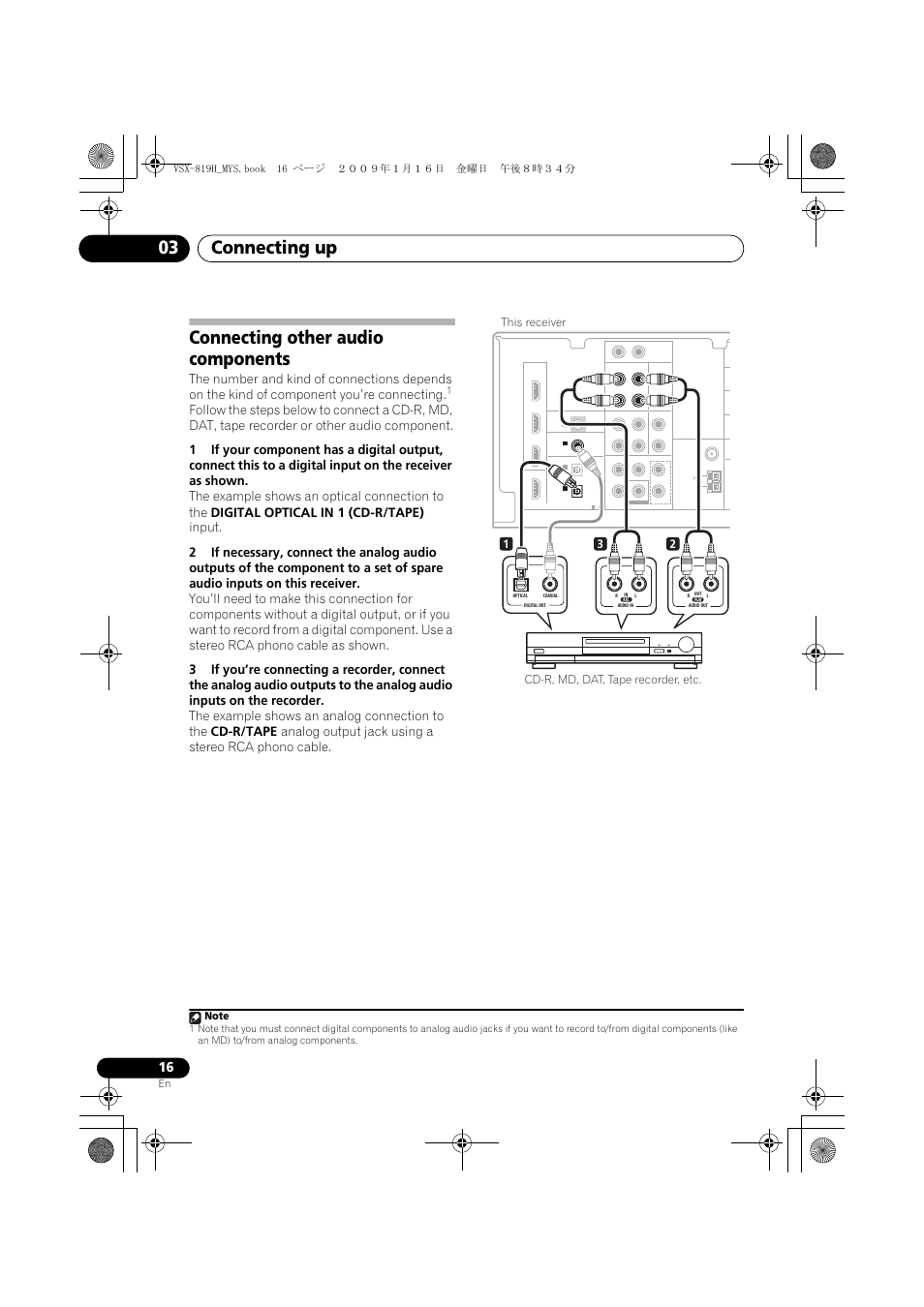 Connecting other audio components, Connecting up 03 | Pioneer VSX-819H-S User Manual | Page 16 / 212