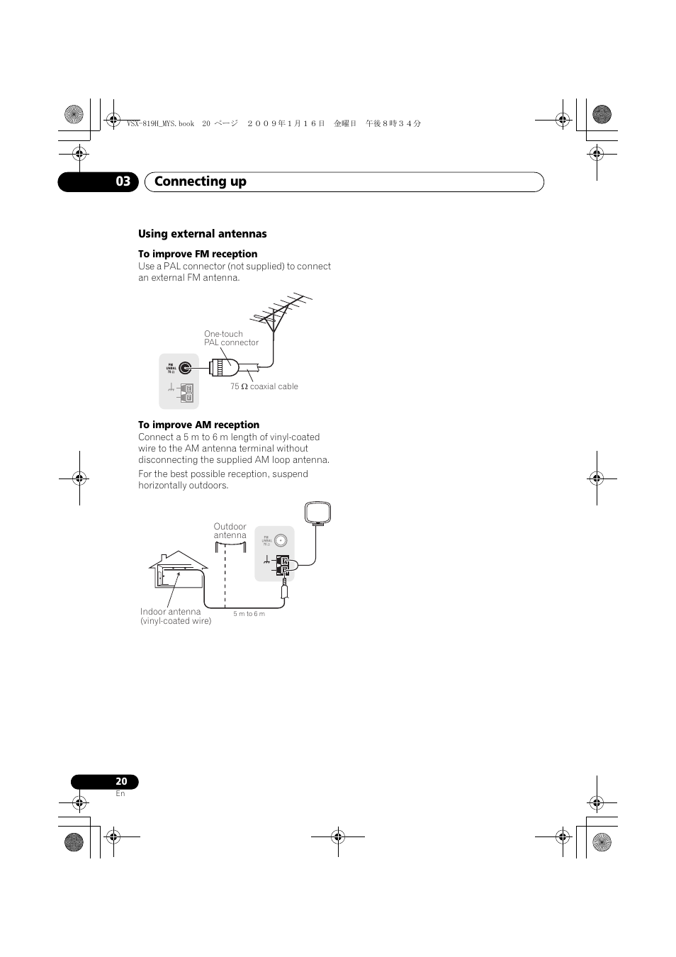 Using external antennas, Connecting up 03 | Pioneer VSX-819H-S User Manual | Page 20 / 212