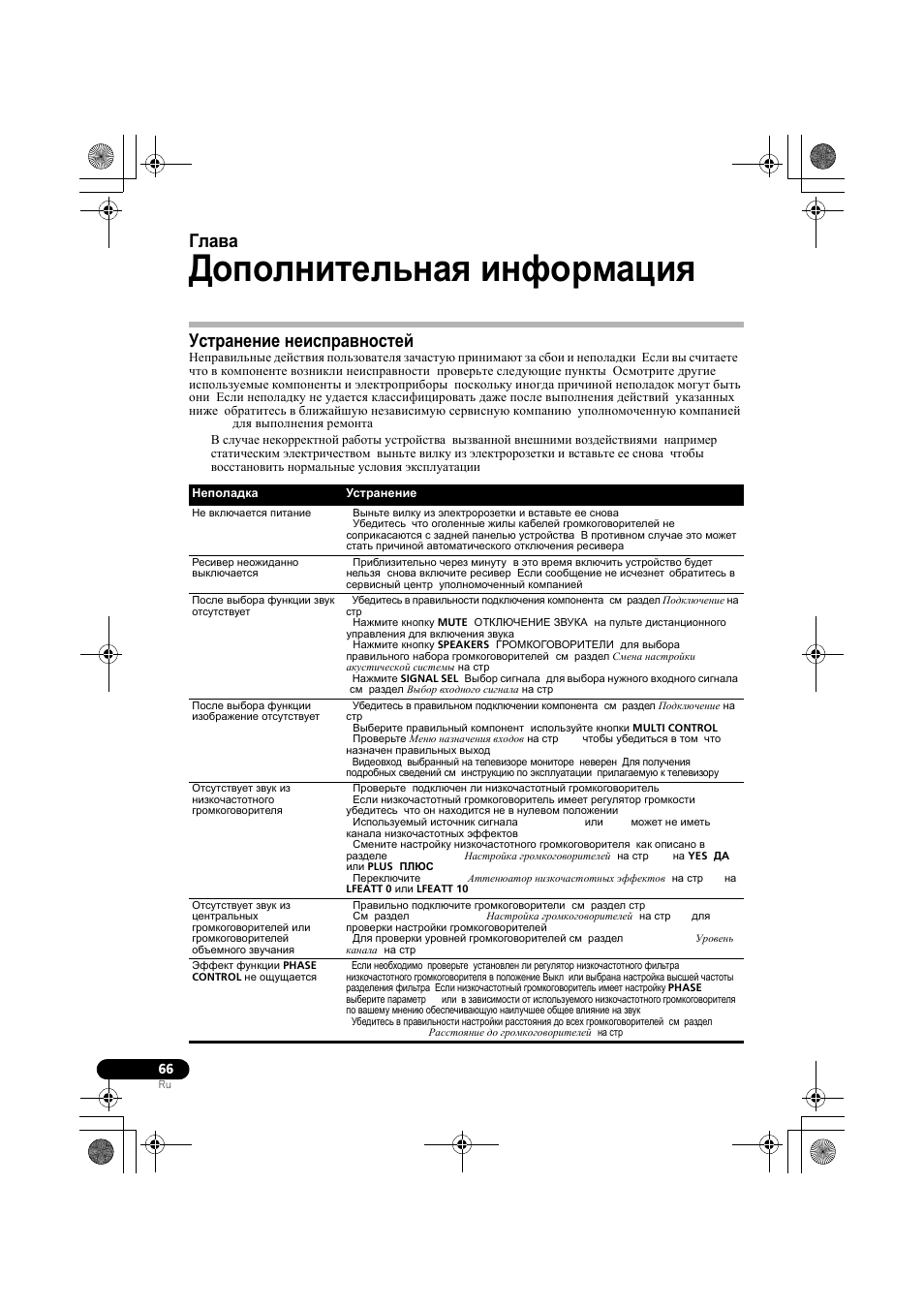 Дополнительнаш инфо²мациш, Уст²анение неисп²авностей, Устранение неисправностей | Дополнительная информация, Глава 12 | Pioneer VSX-819H-S User Manual | Page 206 / 212