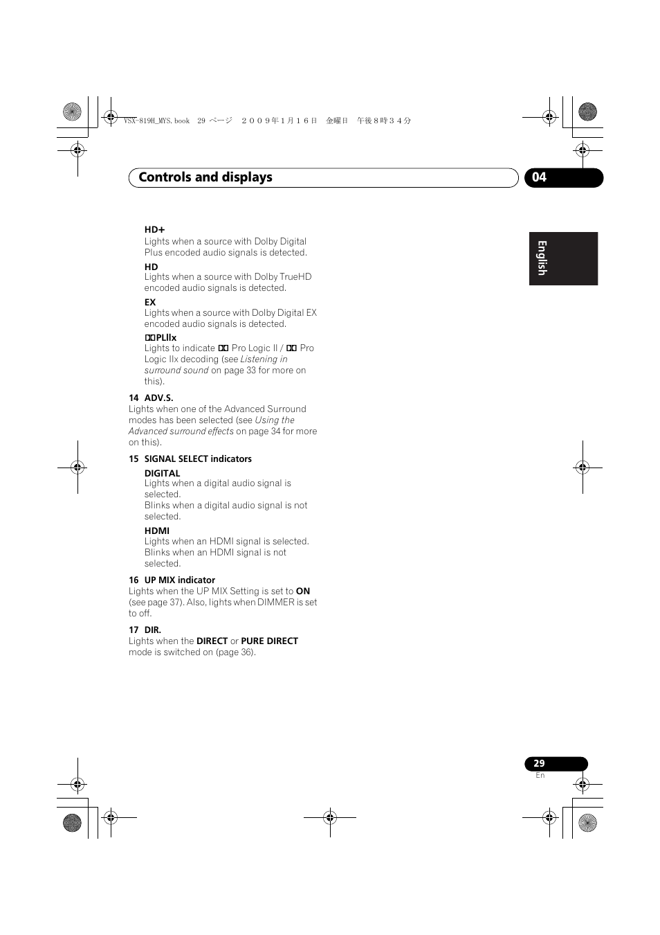 Controls and displays 04 | Pioneer VSX-819H-S User Manual | Page 29 / 212