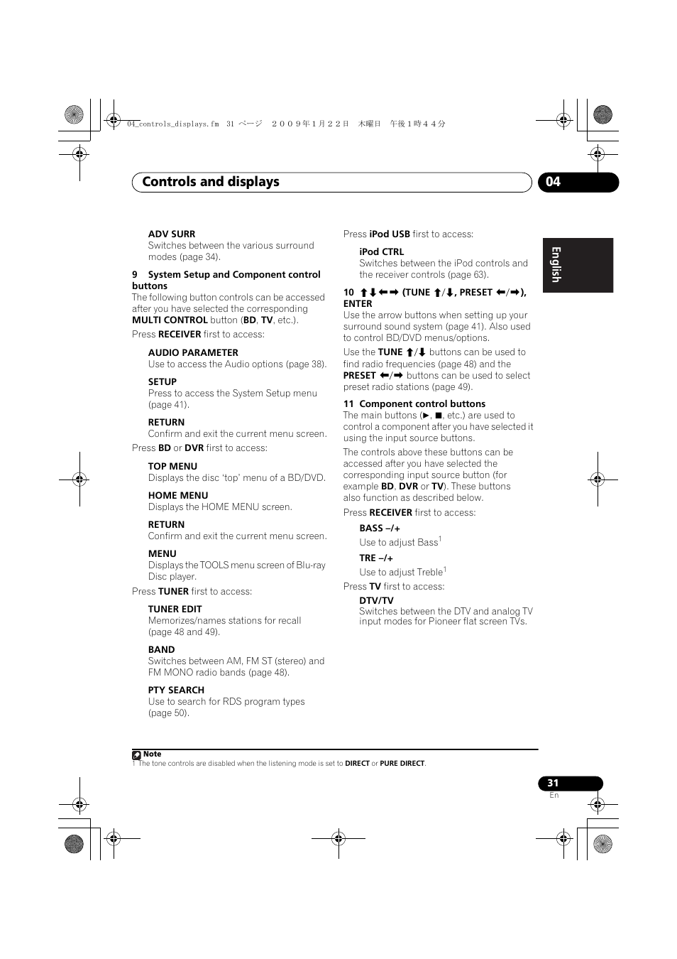 Controls and displays 04 | Pioneer VSX-819H-S User Manual | Page 31 / 212